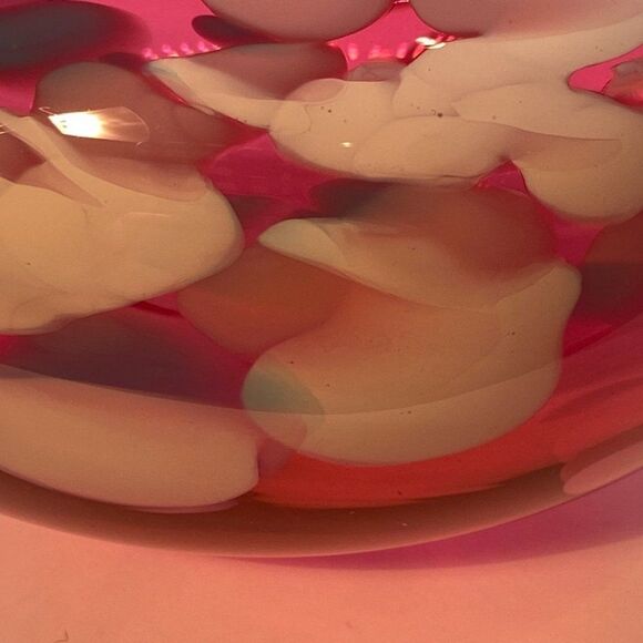 Vintage Douglas Becker Signed Cranberry Art Glass Vase Coin Dot Pattern - Picture 13 of 15